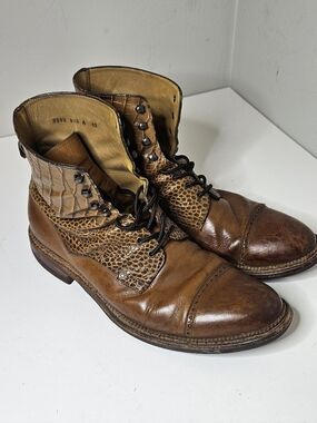 Taft Irwin Boot Brown Leather Embossed Croc Upper Lace Up Ankle Men's 12